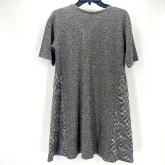 Zara Basic Gray White Wool Knit Checked Shift Dress - Size Small - Picture 1 of 4